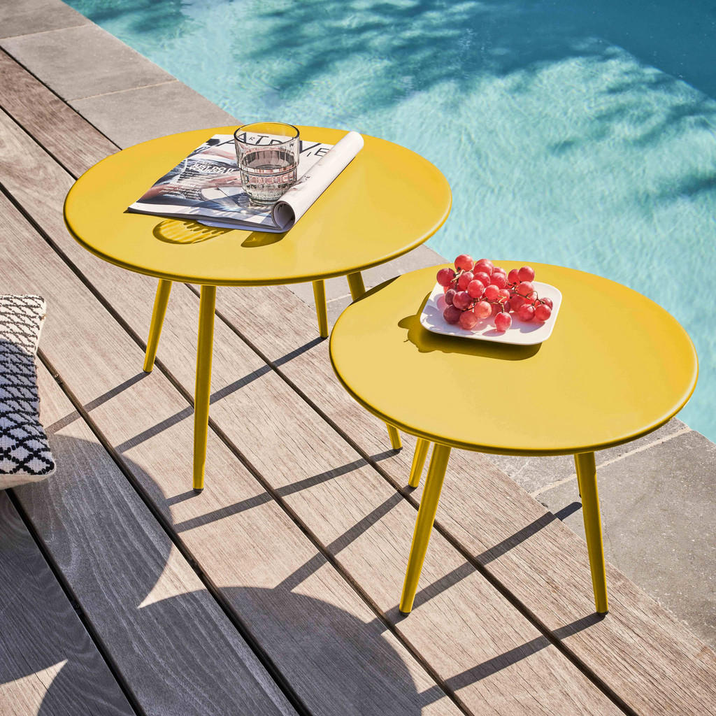 Thumbnail - Oviala Garten-Loungetisch,, Gelb, Metall, Rund, 40x30x40 cm, Loungemöbel, Loungetische