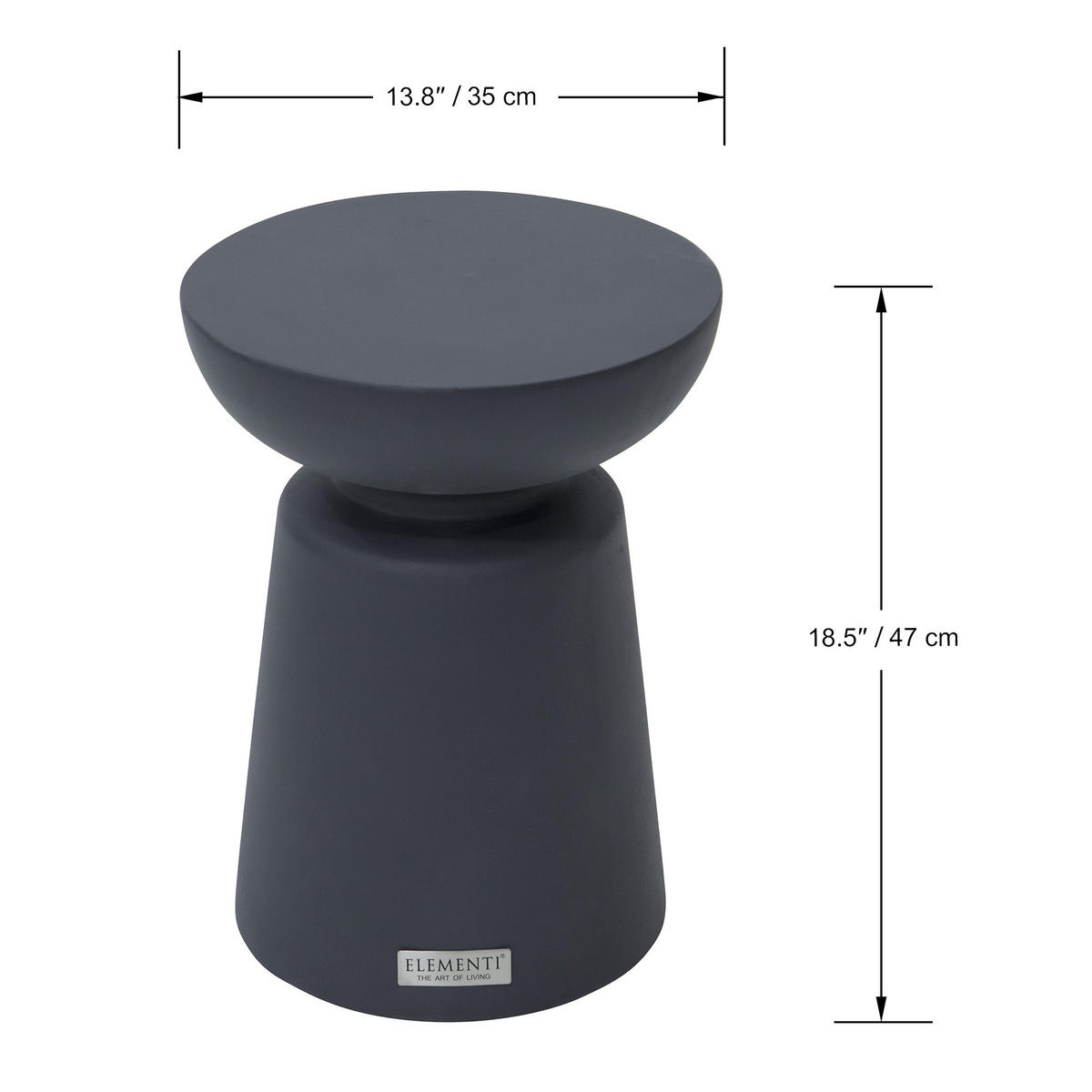 BEISTELLTISCH KYLIX Klein aus Beton 35 x 35 x 46 cm - Schwarz, Naturmaterialien (35/35/47cm) - Elementi