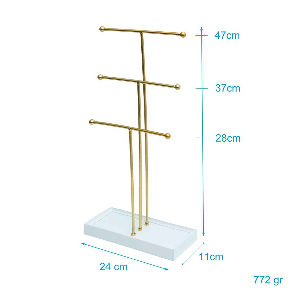 SCHMUCKSTÄNDER mit 3 Ebenen - Goldfarben, Metall (11/47/24cm) - Intirilife