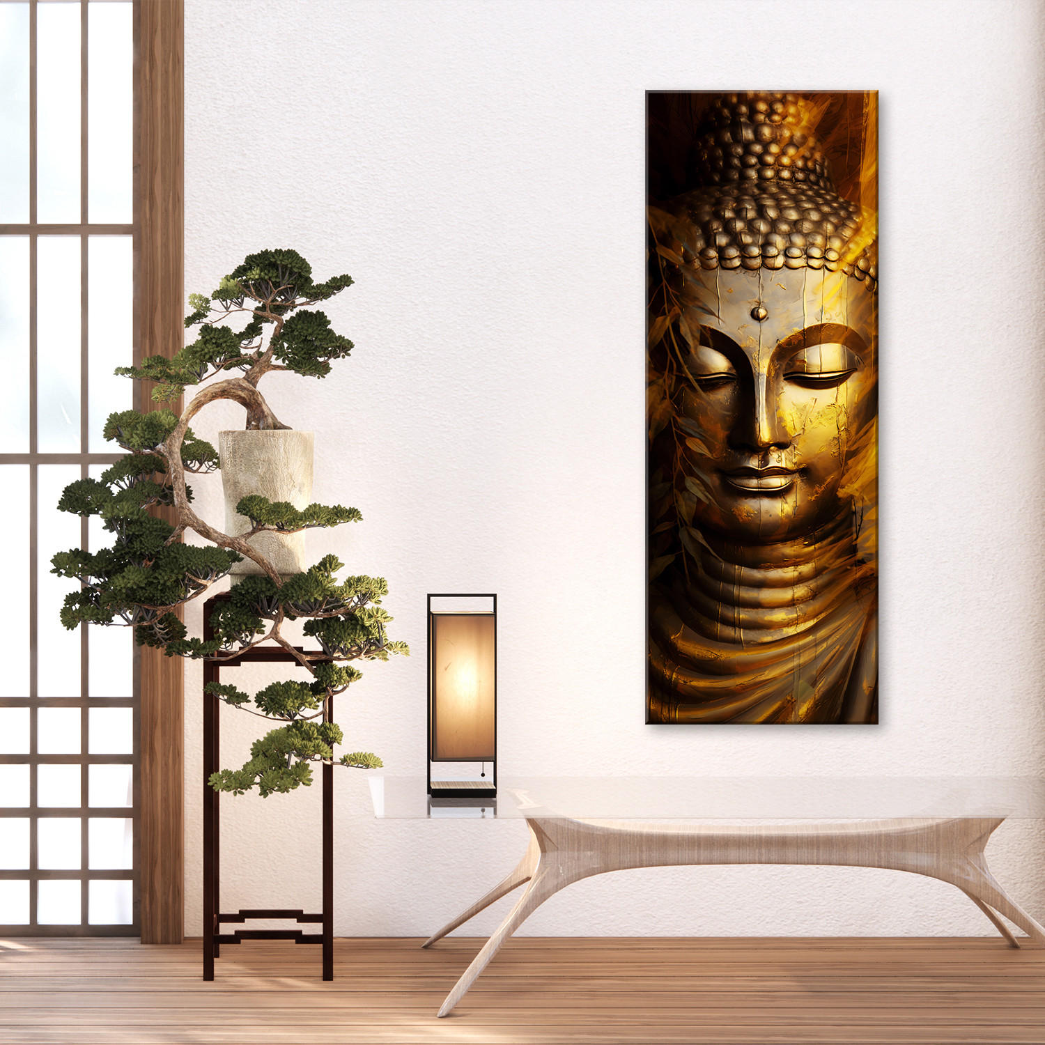 WANDBILD goldener buddha - Goldfarben, Textil (30/90cm) - Feeby