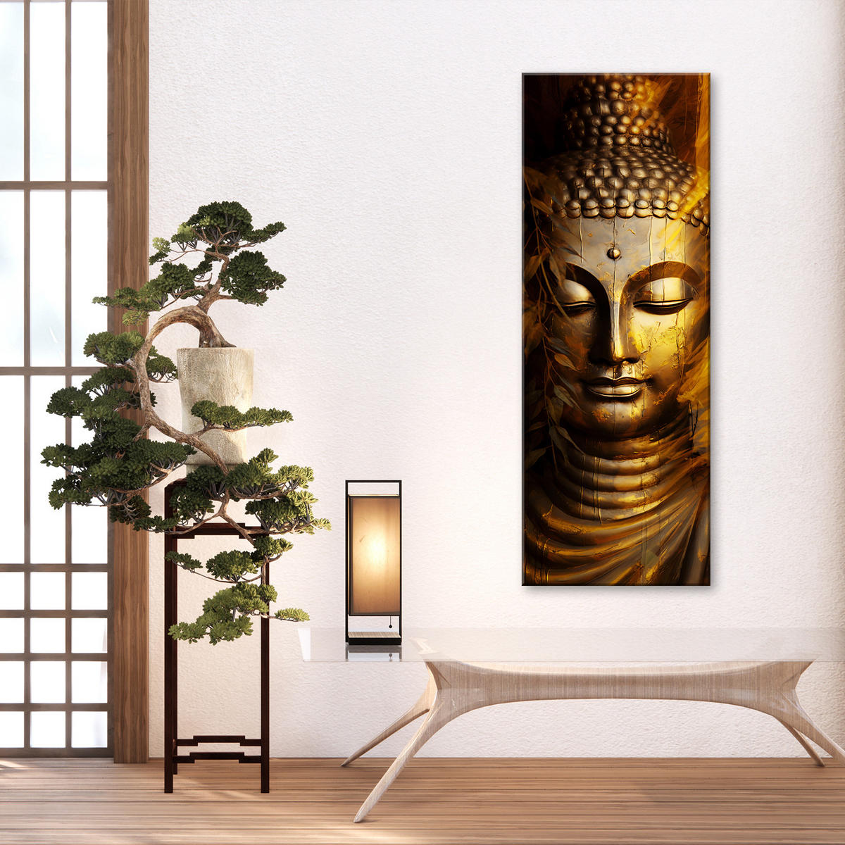 WANDBILD goldener buddha - Goldfarben, Textil (30/90cm) - Feeby