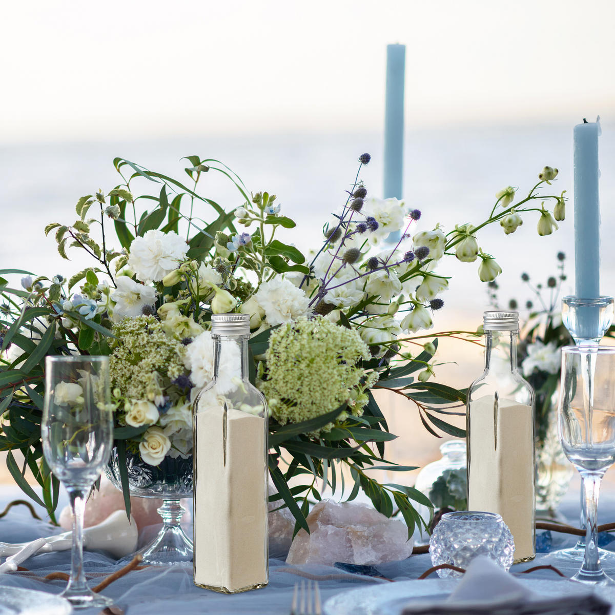 FLASCHEN-SET - Transparent, Glas/Metall (4.5/22/4.5cm) - Relaxdays