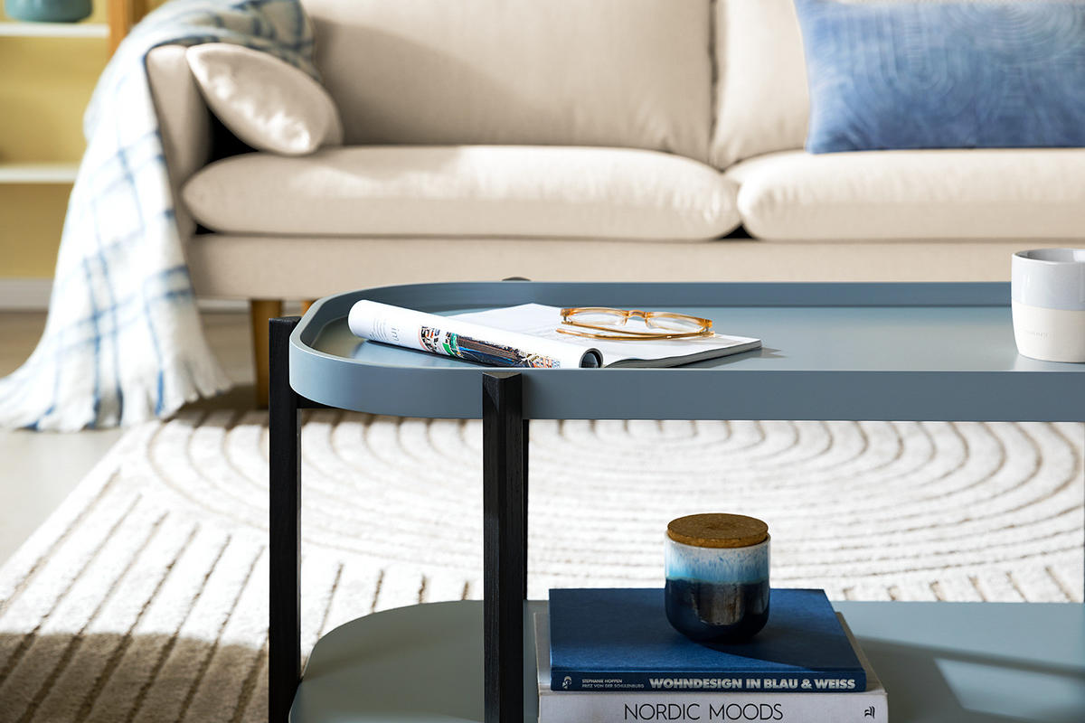 COUCHTISCH - Teilmassivholz - Eiche - Blaugrau/Schwarz, Holz/Holzwerkstoff (50/100/45cm) - home24