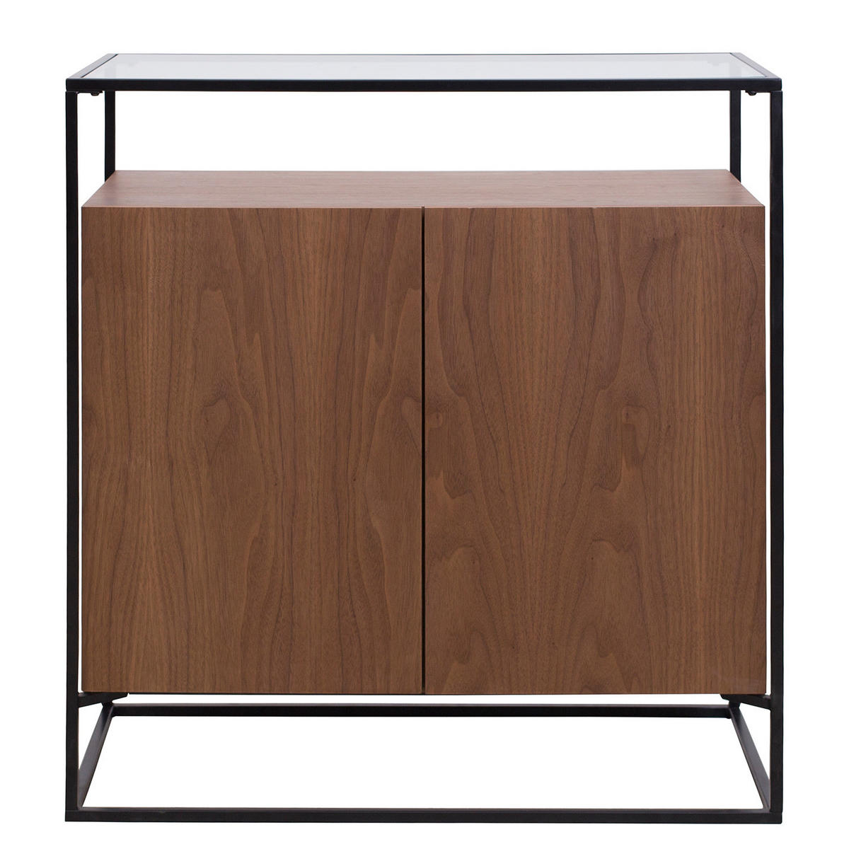 KOMMODE - Echtholzfurnier / Metall - Walnuss / Schwarz - Braun, Glas/Holzwerkstoff (84/92/45cm) - home24