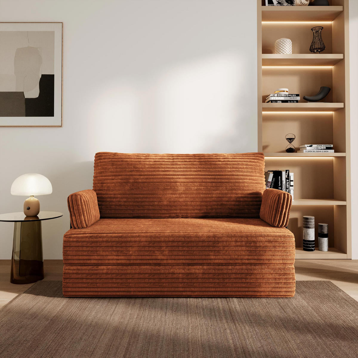 BETTSOFA LADIA aus Schaumstoff Cordstoff Braun Schlaffunktion - Braun, Textil (140/86/60cm) - MASSENO