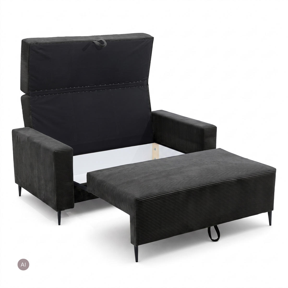 3-SITZER-SOFA EDEL mit Schlaffunktion und Bettkasten, Cordstoff Schwarz - Schwarz, Holz/Textil (165/94/100cm) - NACANAPA