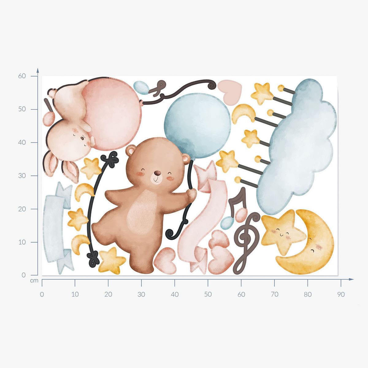 WANDAUFKLEBER 60x89cm - Tiere und Ballons - Multicolor, Kunststoff (60/89/0.1cm) - Wallfluent