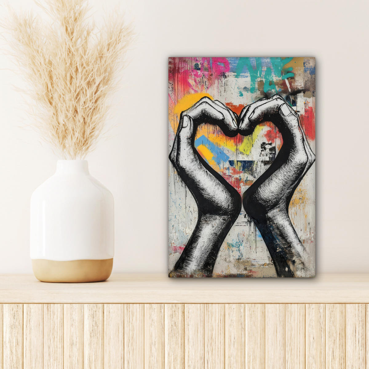 LEINWANDBILD - Hände - Herz - Straßenkunst - Graffiti - 20x30 - Bilder - Multicolor, Textil (20/30cm) - MuchoWow