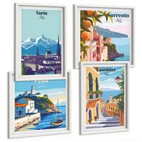 BILDER SET 4er Set - 50x50 cm & 40x60 cm Weißer Rahmen - Farbenfrohe Illustrationen von Retro-Städten - Weiß, Kunststoff (50/50cm) - TULUP
