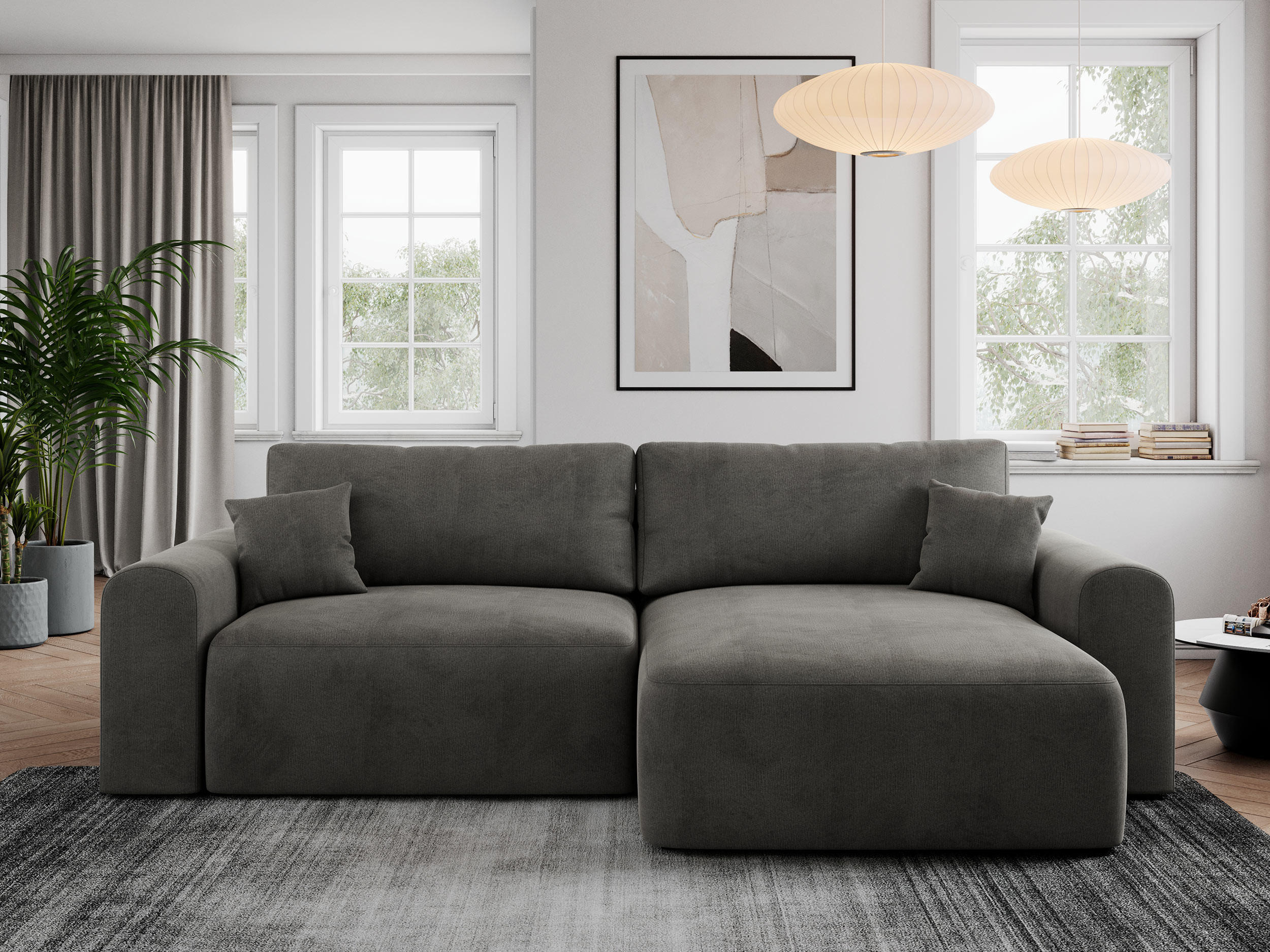 ECKSOFA NELSON Dunkelgrau Velvet - Dunkelgrau/Schwarz, Kunststoff/Textil (274/152cm) - MKS