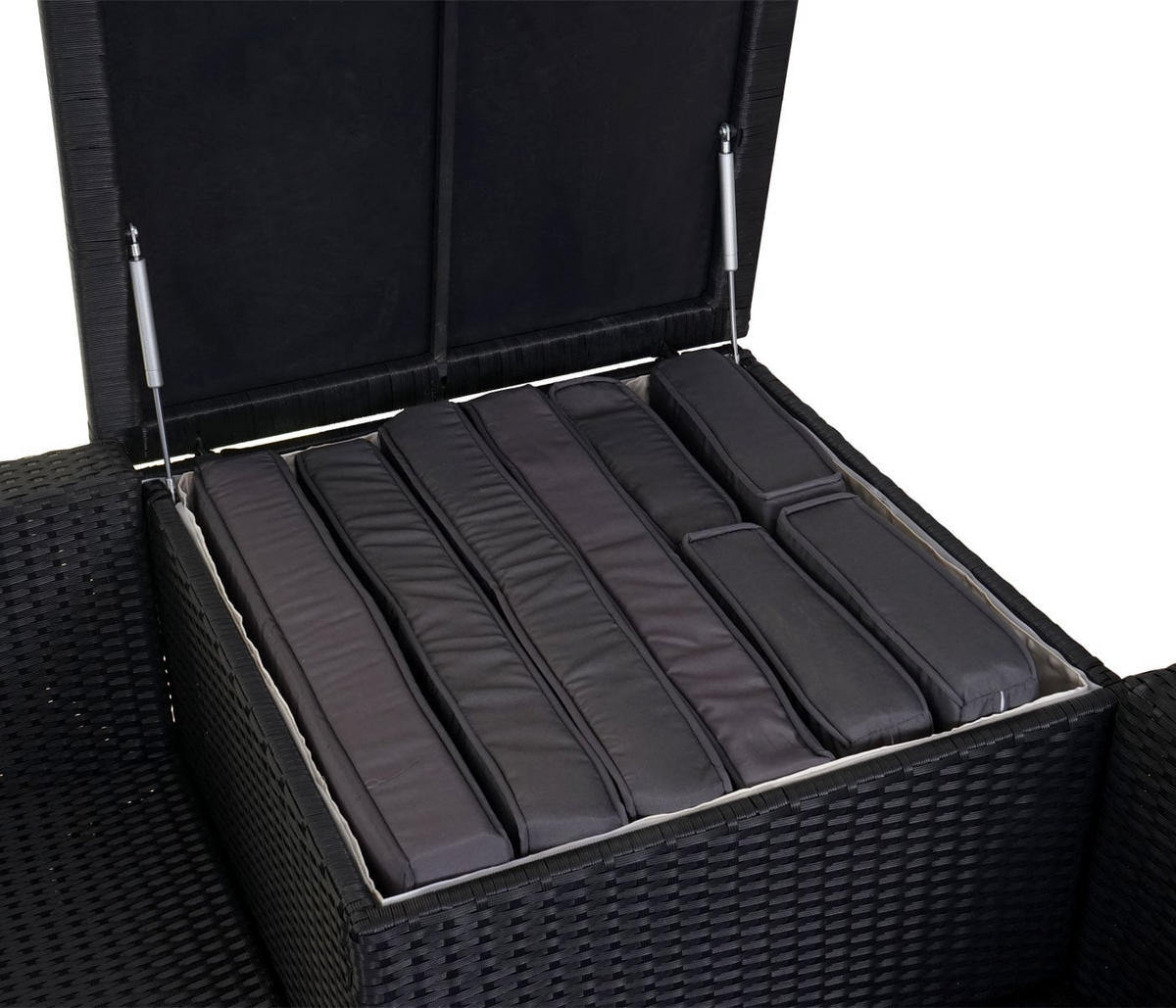 GARTEN-SET Poly-Rattan Anthrazit Kissen Dunkelgrau - Anthrazit, Metall - PROREGAL