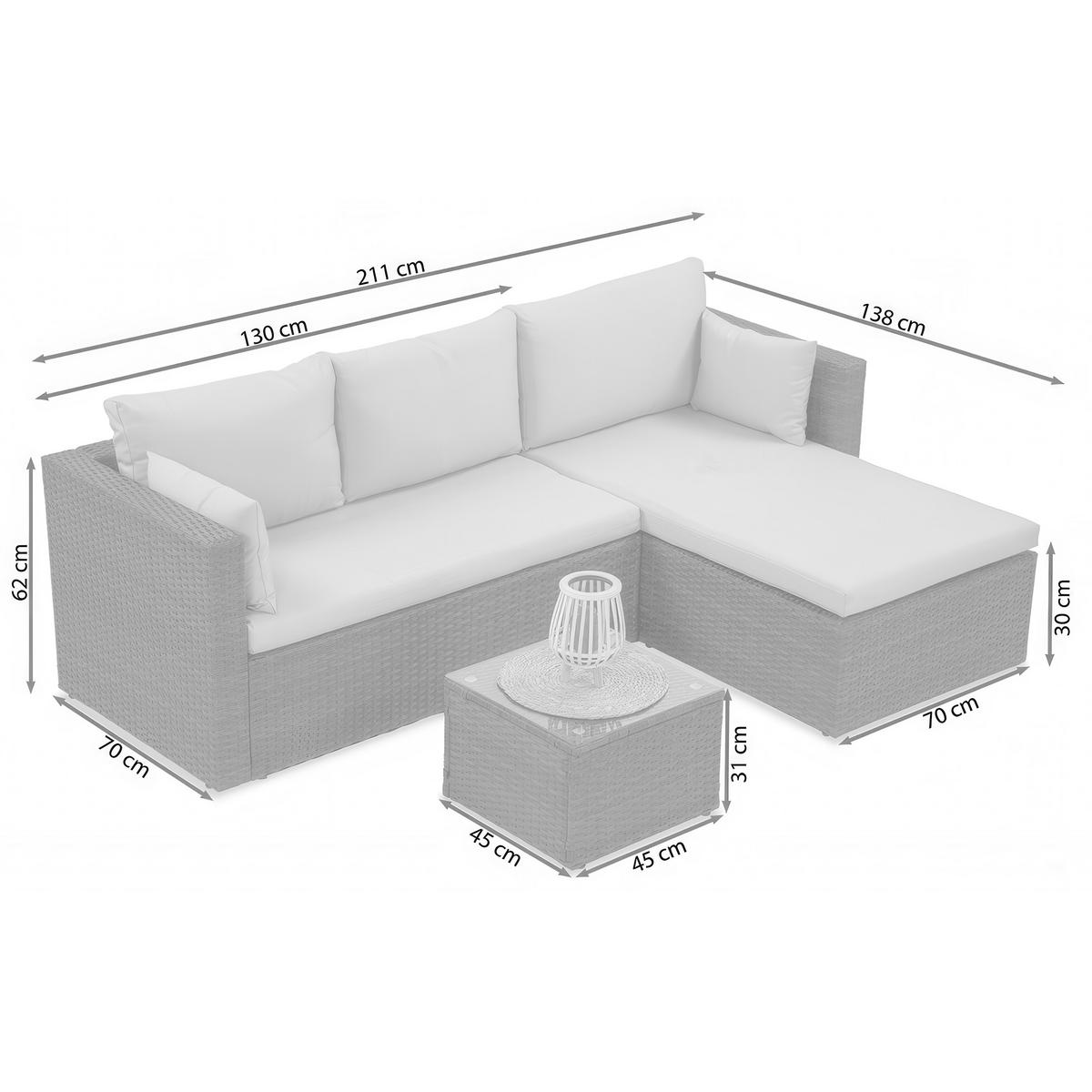 GARTENSET Sevilla, aus Technorattan, Ecksofa mit Couchtisch, Grau - Grau, Kunststoff - Beautysofa