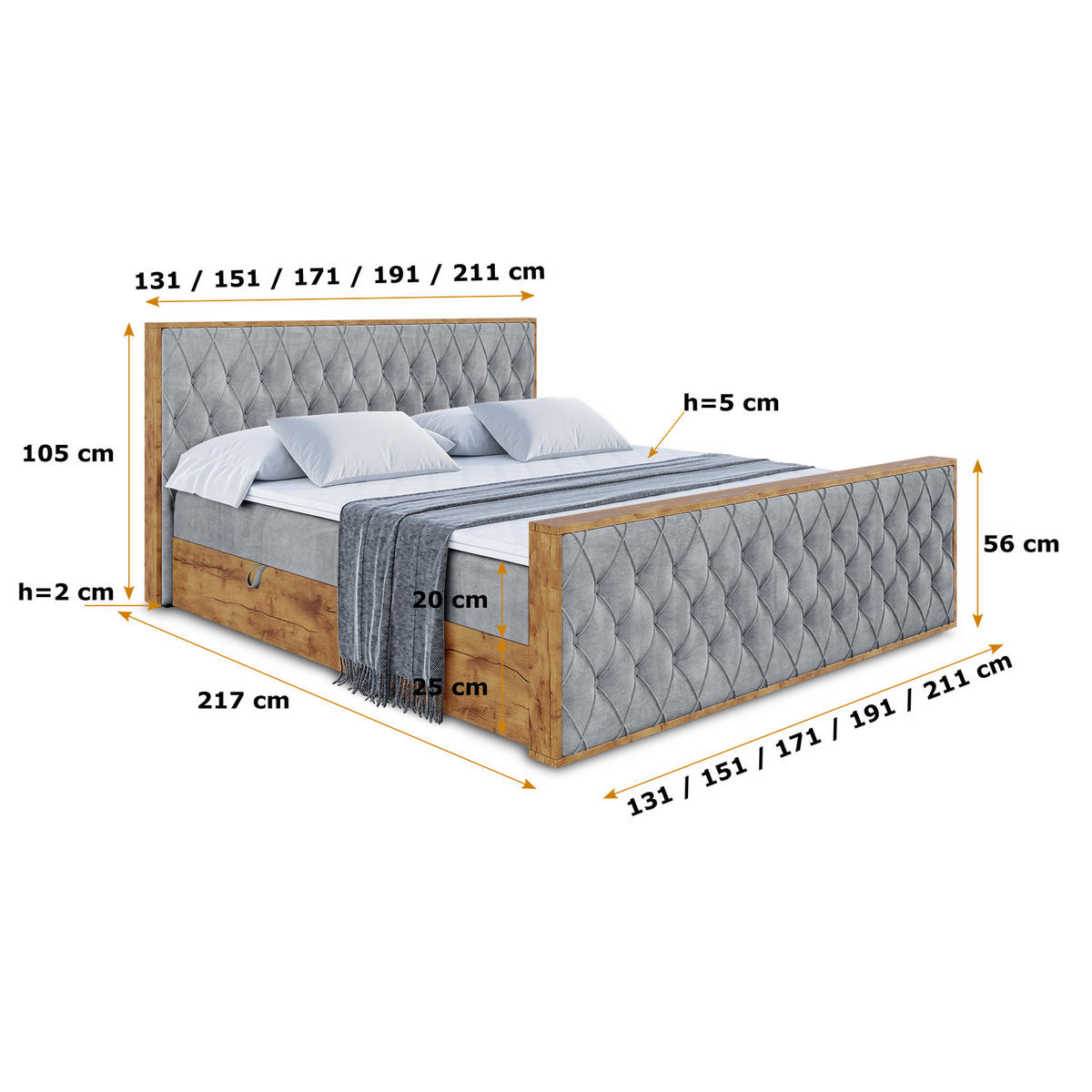 BOXBETT mit Matratze H3 und Lattenrost - LOLLI5-Z - 160x200 - Grau Casablanca - Grau, Holzwerkstoff (160/200cm) - ALTDECOR