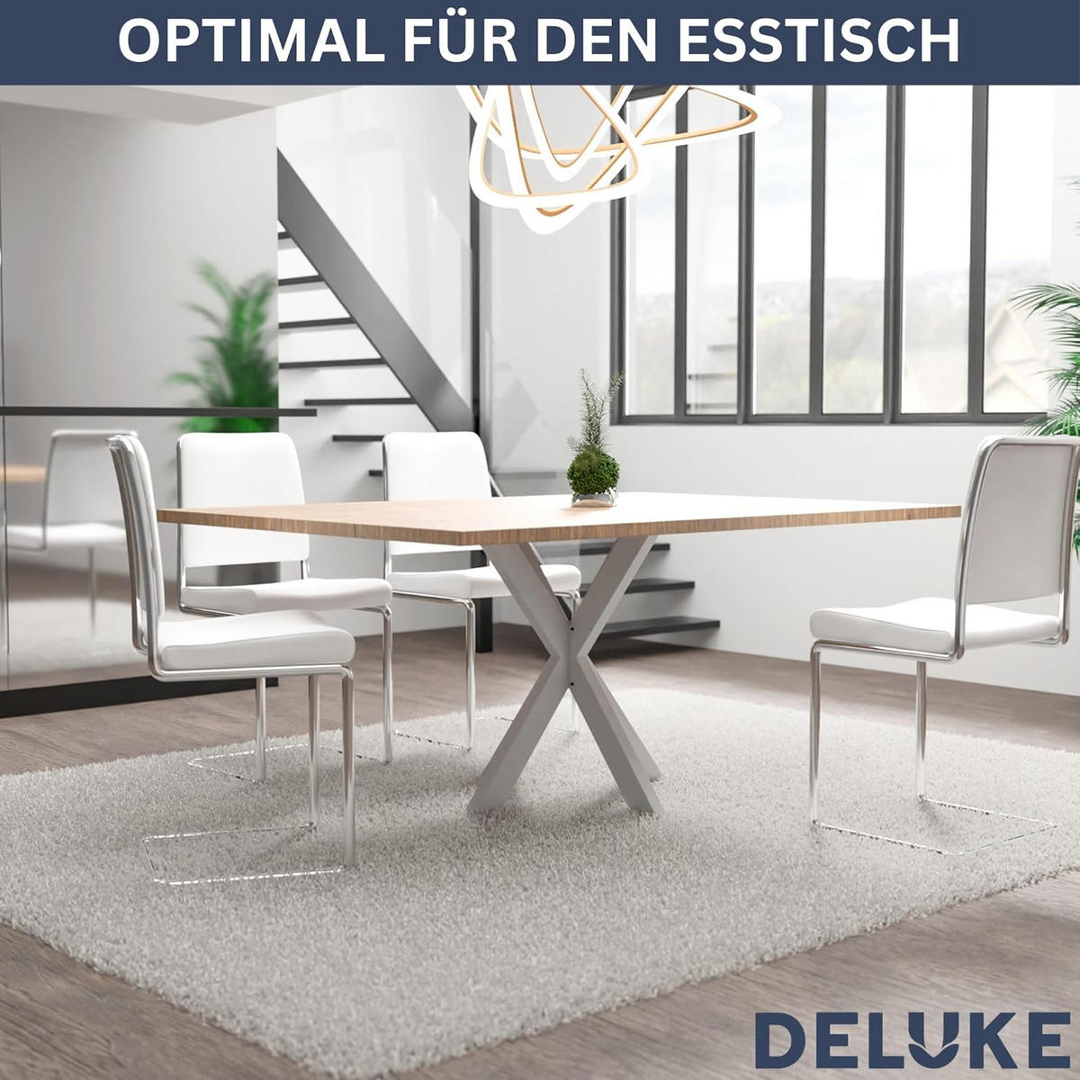 TISCHGESTELL Metall KRYT Weiß | inkl. Schrauben + Bodenschoner | 71x85x85cm - Weiß, Metall (85/71/85cm) - DELUKE