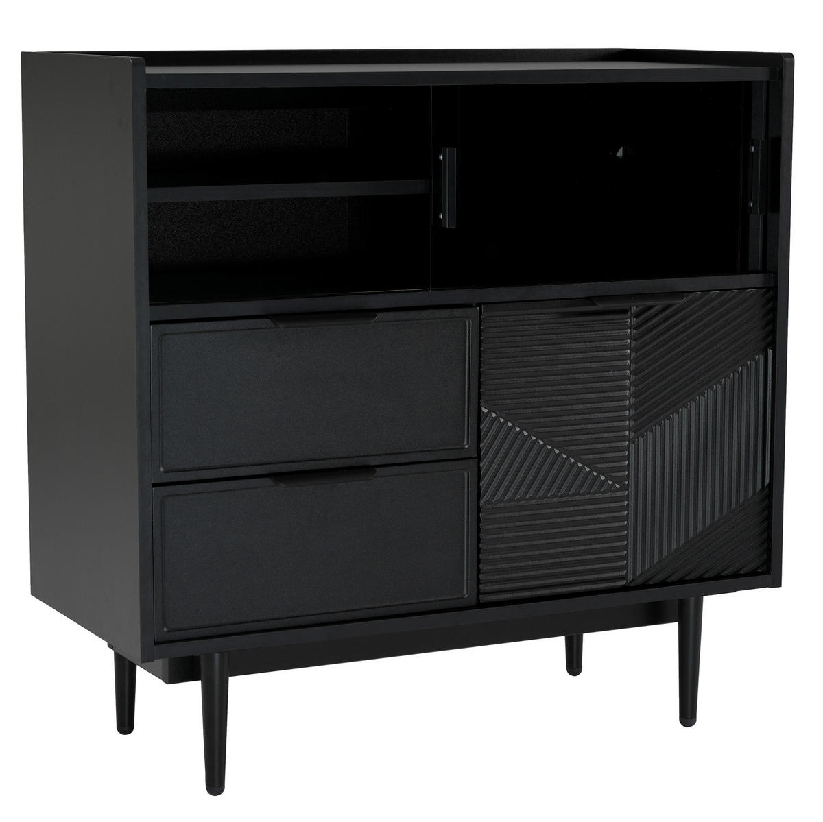VITRINE 80x35x80 cm Schwarz mit Glasschiebetüren & LED-Lichtleiste - Schwarz, Holzwerkstoff (80/80/35cm) - Modfu