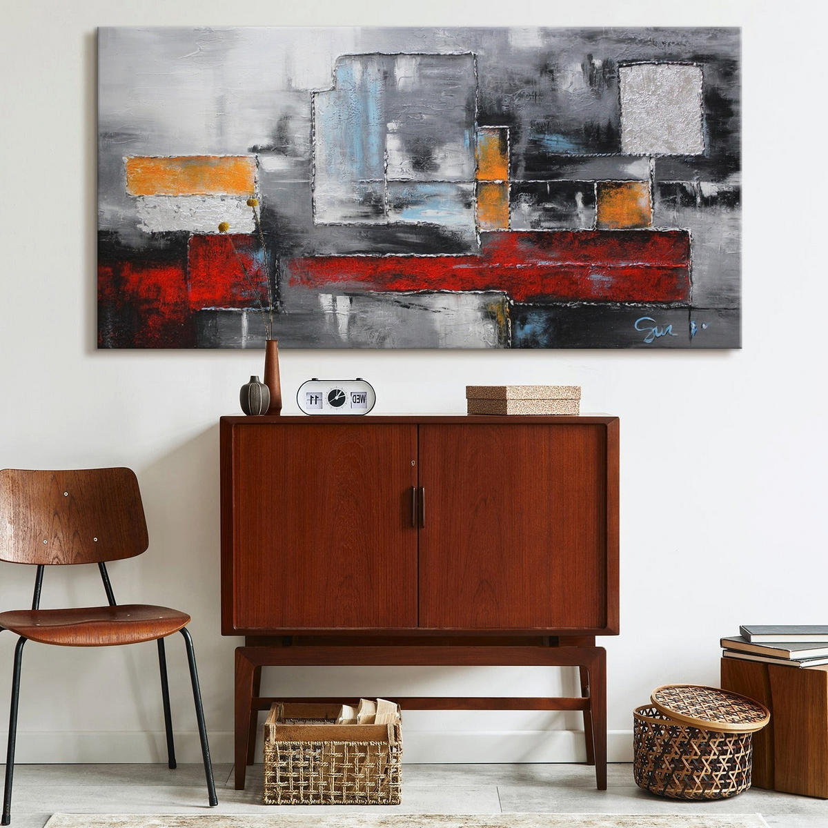GEMÄLDE Abstraktion auf Keilrahmen 100x50 cm - Rot, Holz (100/50cm) - YS-art gallery