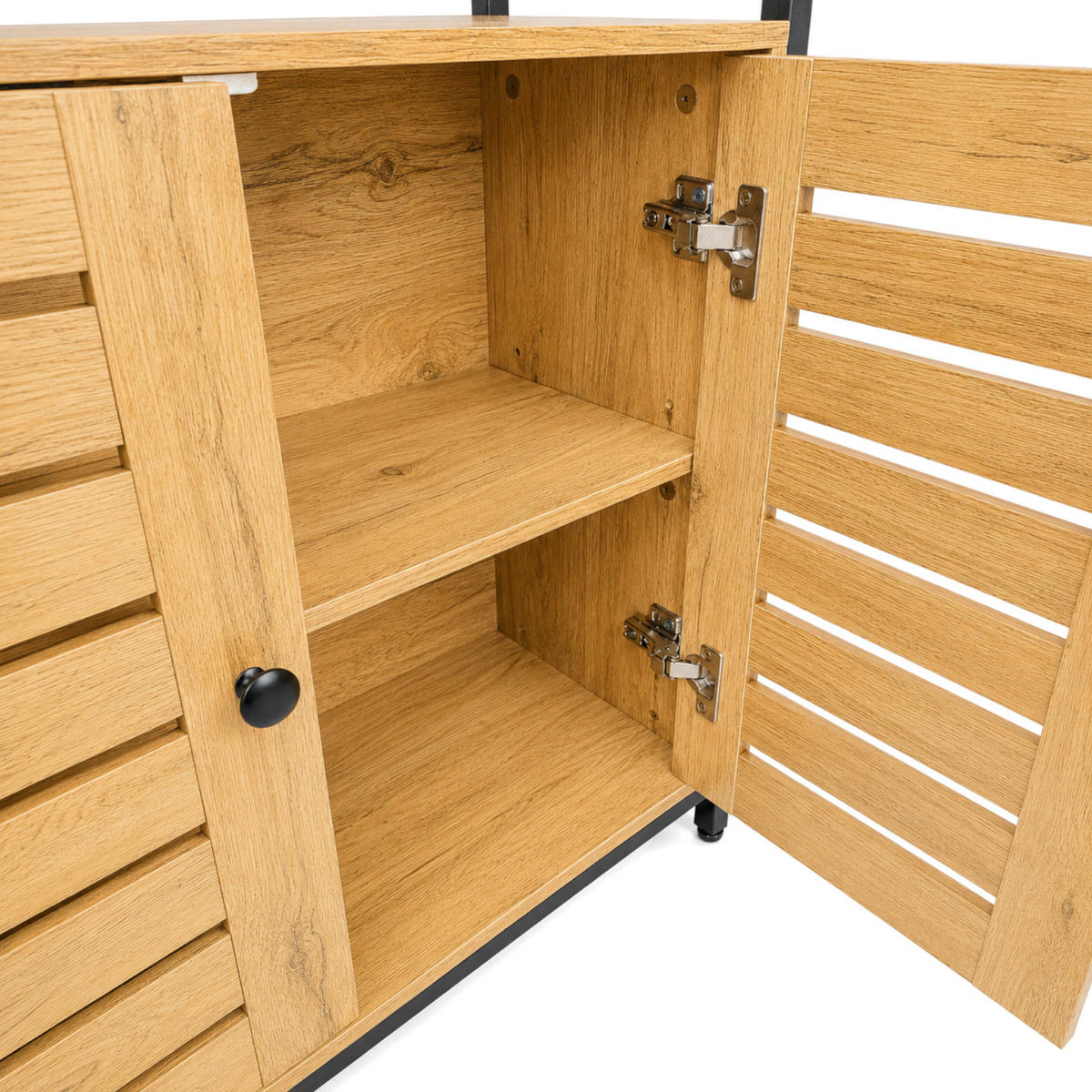 KOMMODE Metall Holzoptik Eiche Schwarz mit Lamellentüren Ablage 70x30x80 cm - Eichefarben/Schwarz, Holzwerkstoff (70/80/30cm) - Begryf