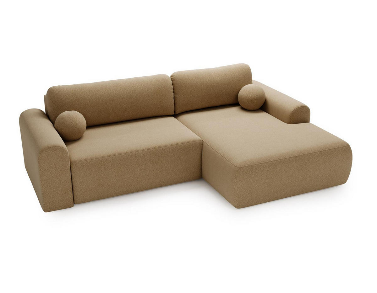 ECKSOFA Aurora Beige, mit Schlaffunktion in Lambi Stoff, rechte seite - Beige, Holzwerkstoff/Textil (257/177cm) - Bettso
