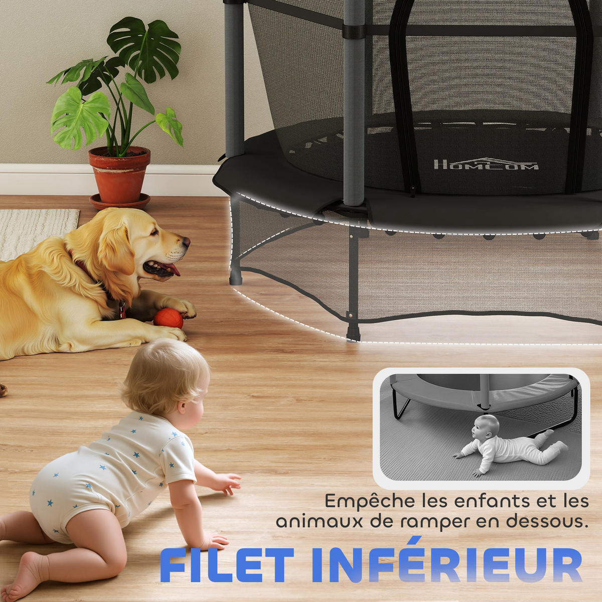 TRAMPOLIN DE-18988 Ø140 cm mit Sicherheitsnetz Schwarz - Schwarz, Metall (140/140cm) - ComfortXL