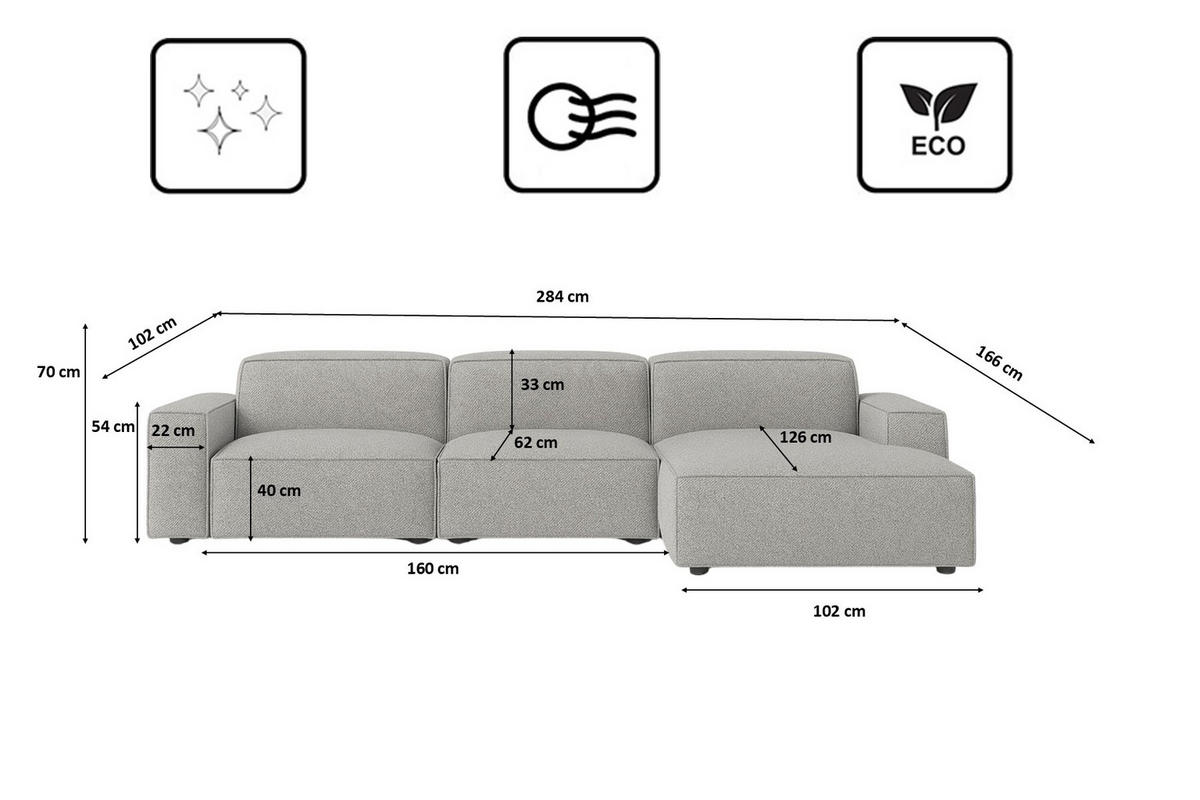 ECKSOFA Cursal L-Form, Stoff Artico, Cement, Rechts - Grau, Holz (284/166cm) - Kaiser Möbel