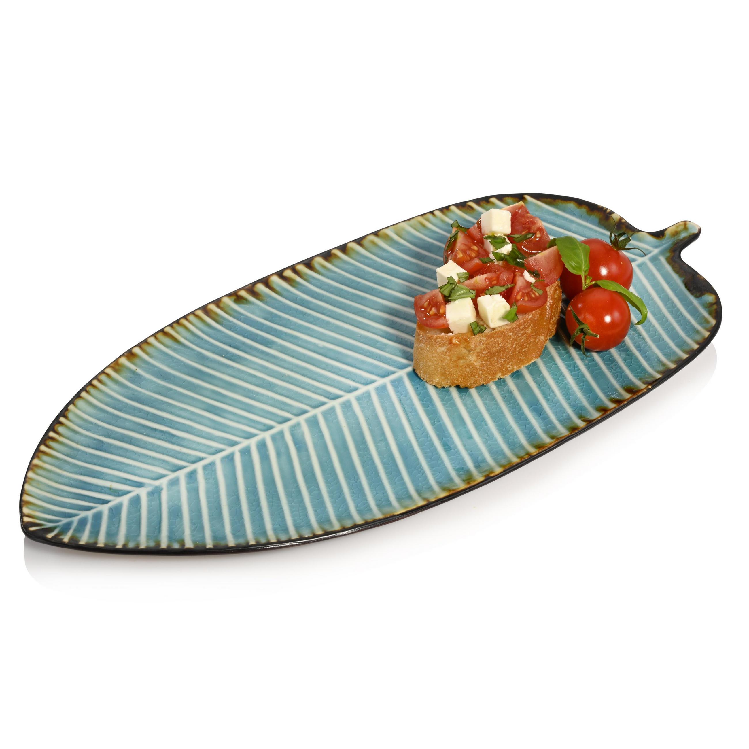 SERVIERTELLER CAPRI - Blattoptik aus Steingut - Pastellblau, Keramik (39.3/11.95/22.25cm) - Sänger