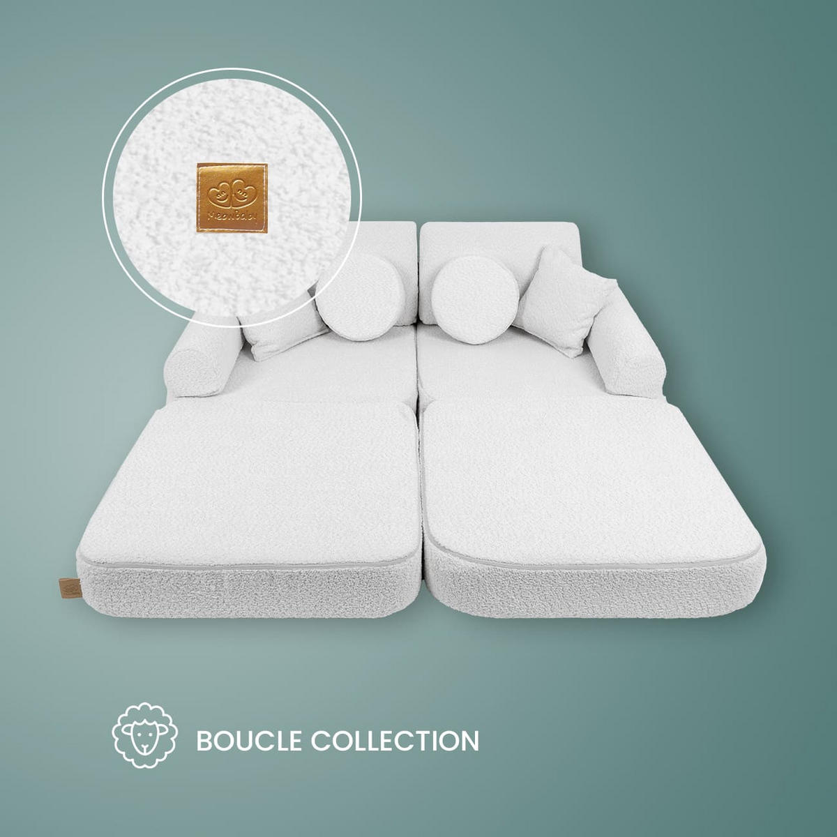 KINDERSOFA, Boucle, Pocket Plus, Weiß - Weiß, Textil (120/25/60cm) - MeowBaby