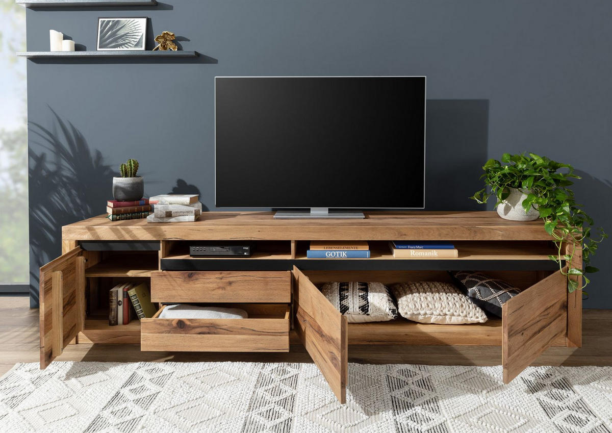 TV-BOARD Wild-/Zerreiche 260x50x60 natur geölt MONTREUX #041 - Naturfarben, Holz (260/62/50cm) - Massivmoebel24