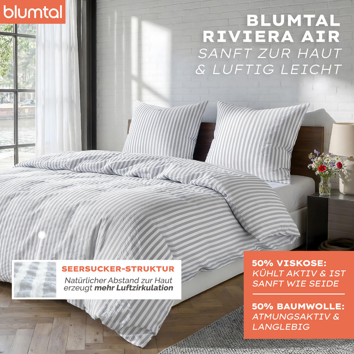 BETTWÄSCHE Seersucker, 3-teilig, 200/200 cm & 80/80 cm, Grau - Grau, Textil (200/200cm) - Blumtal