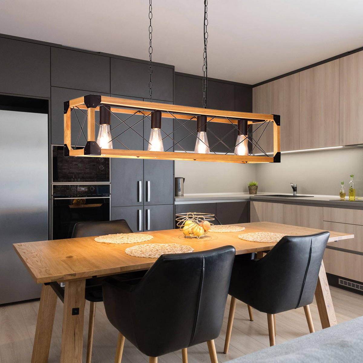 HÄNGELEUCHTE Holz Metall Schwarz Natur - Braun, Holz (100/20/150cm)