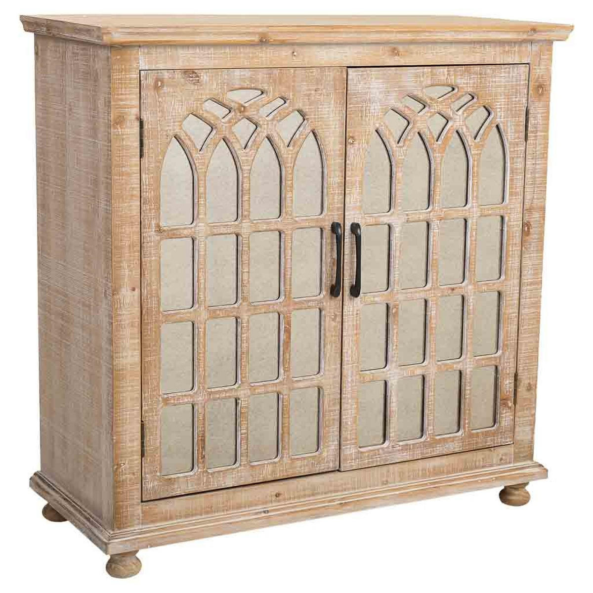 SIDEBOARD aus Holz und Glas mit 2 Türen 90x38x85 - Beige, Holz (90/85/38cm) - Wanderlust