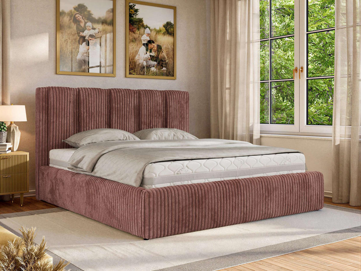 POLSTERBETT SAVINO CLASSIC 140/200 - Rosa Cord - Multipocket-Matratze - Rosa, Textil (140/200cm) - MKS