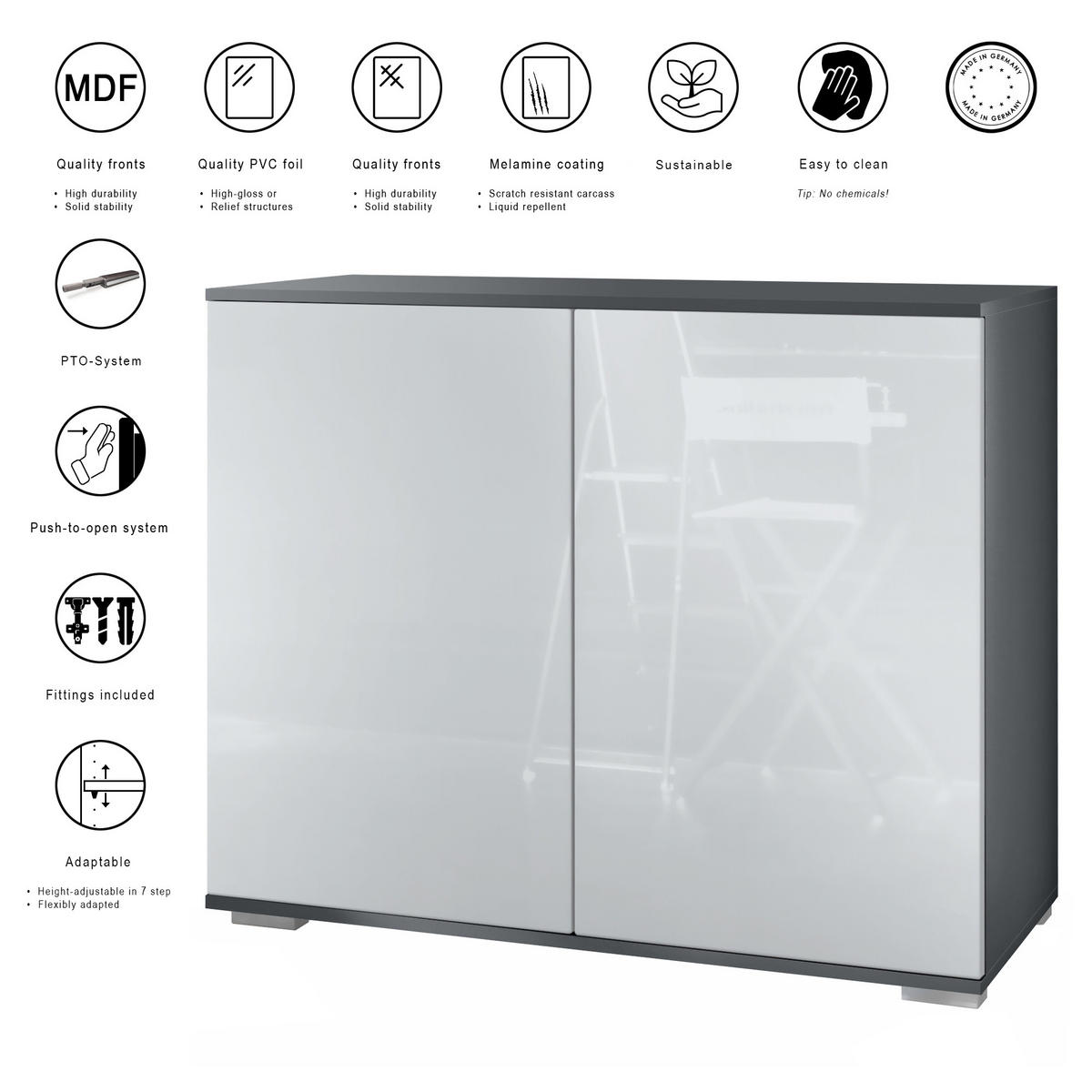 KOMMODE Skadu Avola-Anthrazit - Anthrazit, Holzwerkstoff (92.5/75.5/35cm) - Vladon