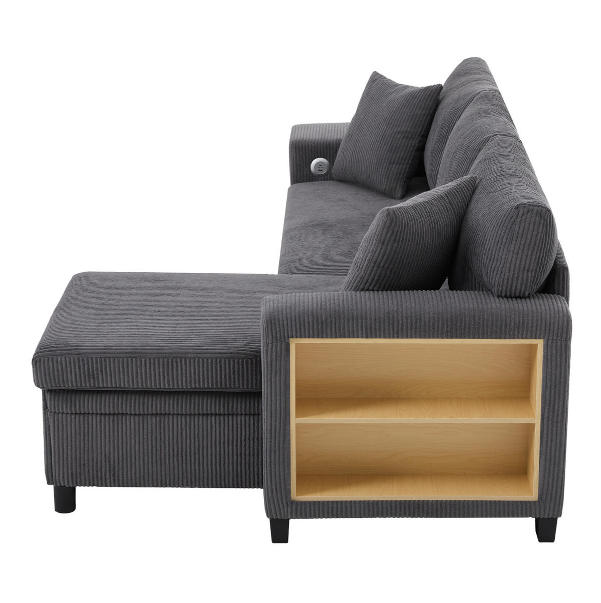 ECKSOFA L-Form 3-Sitzer mit Schlaffunktion und USB-Anschluss Cord Grau 231/131,5/84 cm - Grau, Textil (231/131.5cm) - OKWISH
