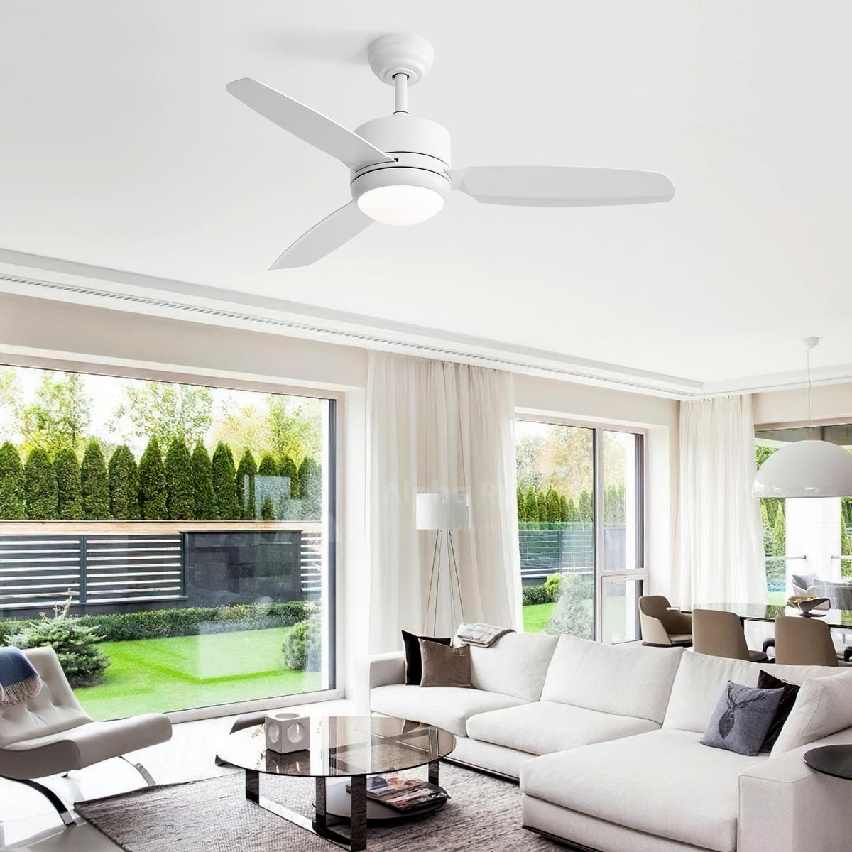 DECKENVENTILATOR 46Zoll Weiß LED Licht ABS Flügel DC Motor - Weiß, Kunststoff (116.8/116.8/54cm) - CASIVA