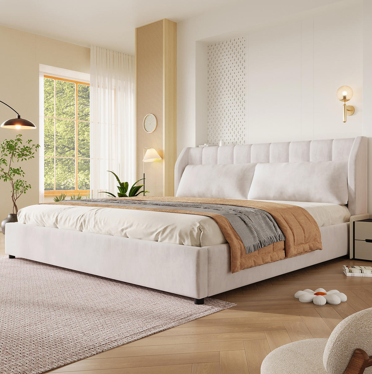 POLSTERBETT 180x200 cm in Beige mit Lattenrost und 2 Dekokissen - Beige, Textil (180/200cm) - IVMEU