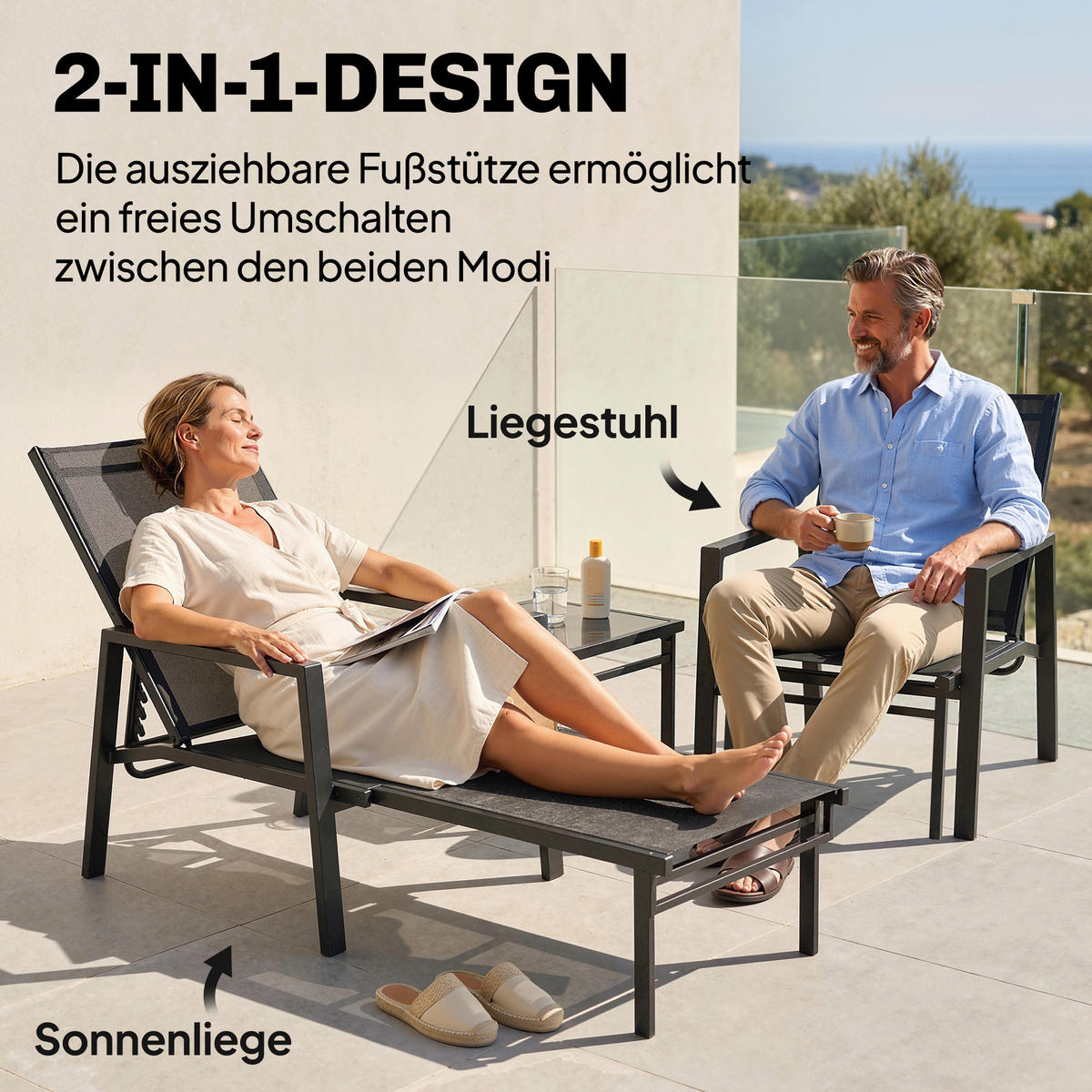 SONNENLIEGE Galvanisierter-Stahl Schwarz - Schwarz, Textil/Metall (63/55/185cm) - Outsunny