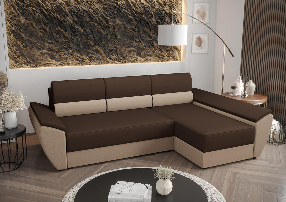 ECKSOFA L REBI L3 Rainbow 20/05 Rechts mit Schlaffunktion, Braun/Beige - Beige/Braun, Textil (251/140cm)