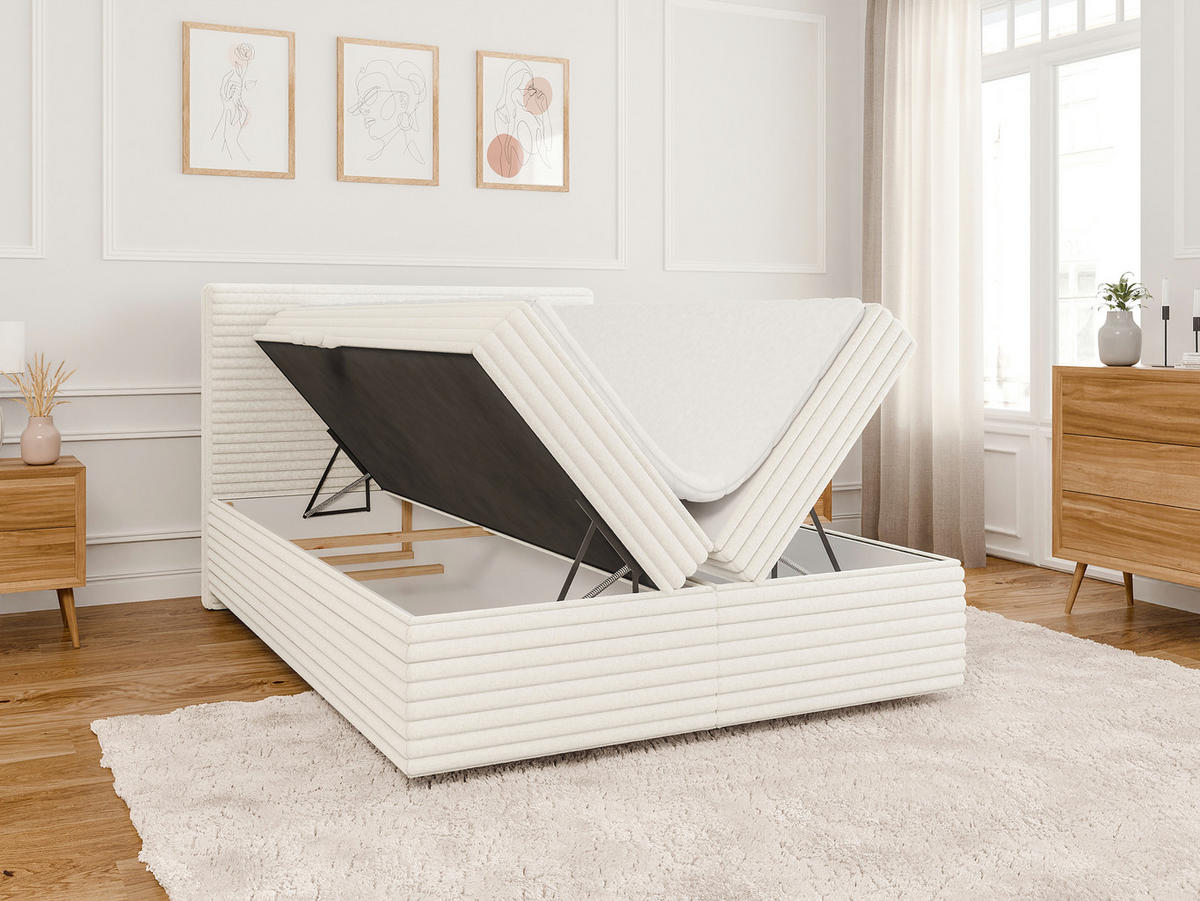 BOXBETT Roma 140/200 cm Hellbeige Plüschcord - Beige/Schwarz, Holz/Kunststoff (140/200cm) - S-Style Möbel