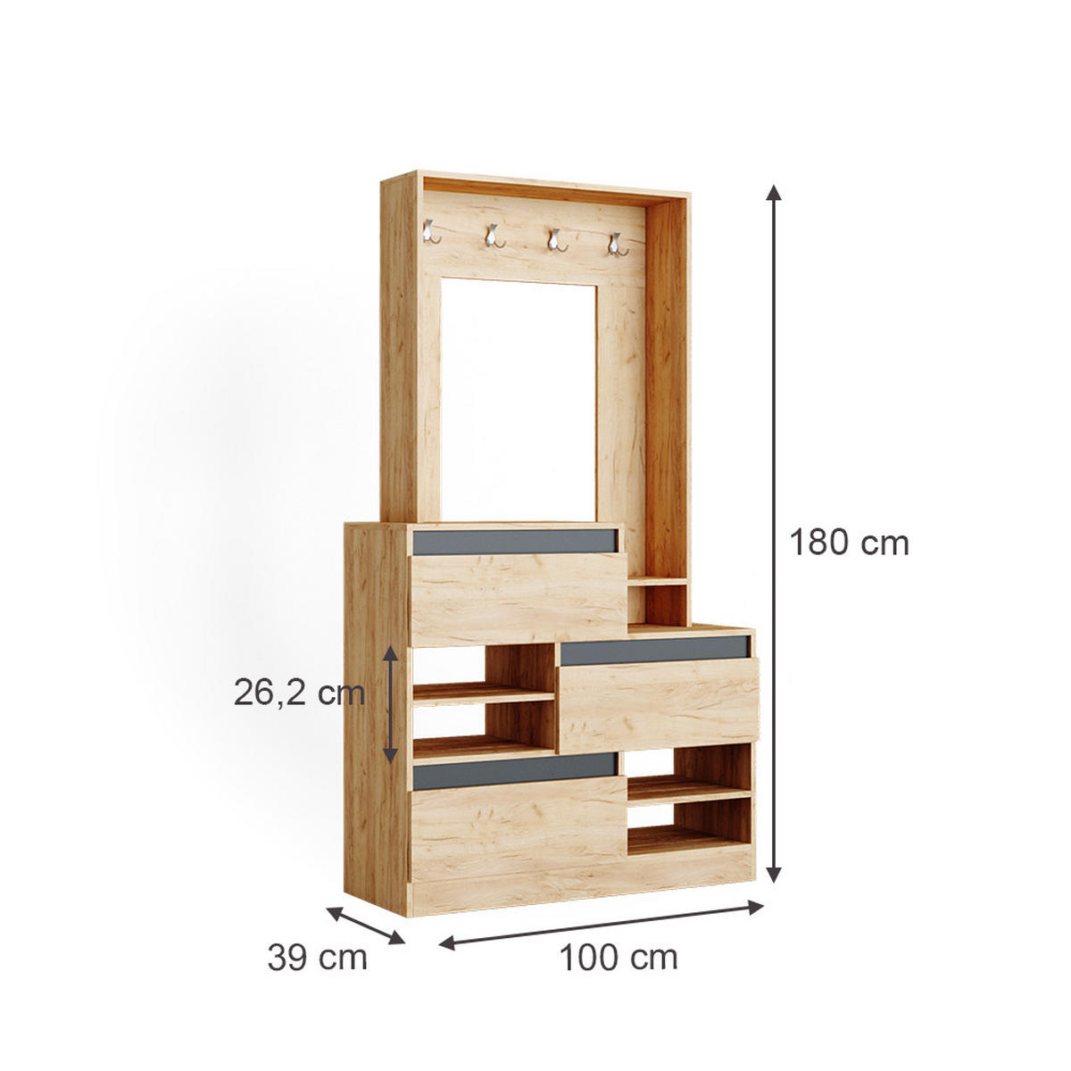 GARDEROBE Evia Goldkraft Eiche 100 x 180 cm - Honigeiche, Holzwerkstoff (100/180/39cm) - Vicco