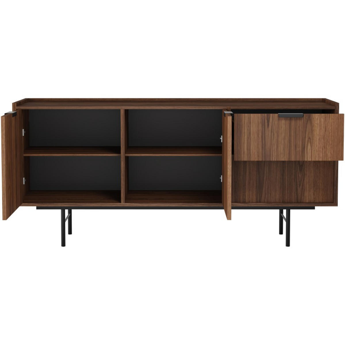 KOMMODE Evron mit 2 Schubalden und 2 Türen, Walnuss - Walnussfarben/Schwarz, Holzwerkstoff/Metall (150/68/40cm) - Beautysofa