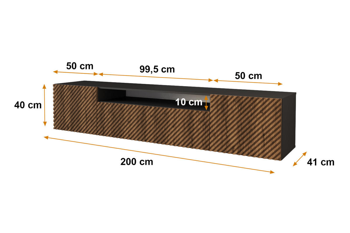 LOWBOARD ZENO-W 200x40x41 cm - Schwarz / Katania - Eiche Wotan, Holzwerkstoff (200/40/41cm) - ALTDECOR