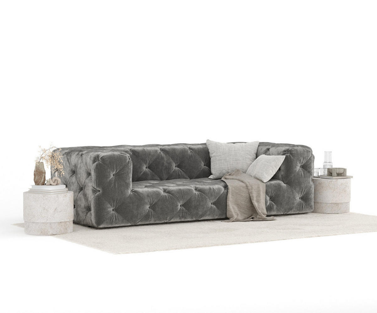 3-SITZER-SOFA Cosimo Grau Samtstoff - Schwarz/Grau, Holz/Holzwerkstoff (230/71/100cm) - Maison de Reve