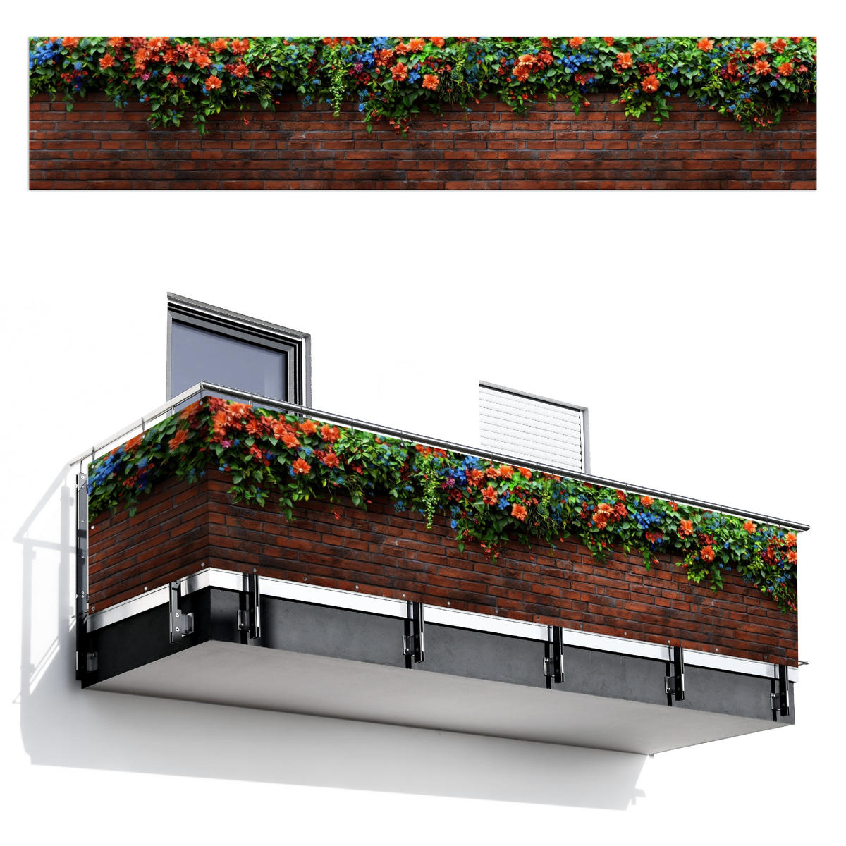 BALKON-SICHTSCHUTZ Blumen - Wand - Grün - Orange - Rotbraun, Kunststoff (500/100cm) - MuchoWow