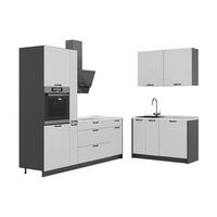 KÜCHENZEILE Fame-Line, Weiß Landhaus/Anthrazit, 220 x 120 cm, AP Marmor - Anthrazit/Weiß, Holzwerkstoff (220/206.8/60cm) - Vicco
