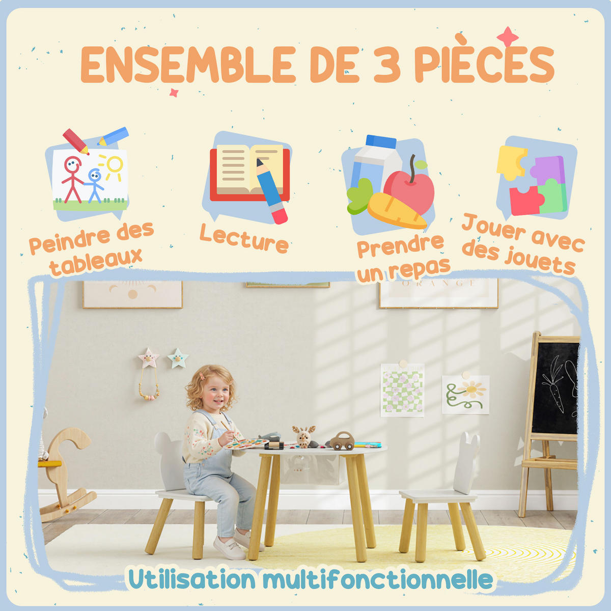 KINDERSITZGRUPPE DE-17543 Naturholz/Weiß - Weiß, Holzwerkstoff (60/44/60cm) - ComfortXL