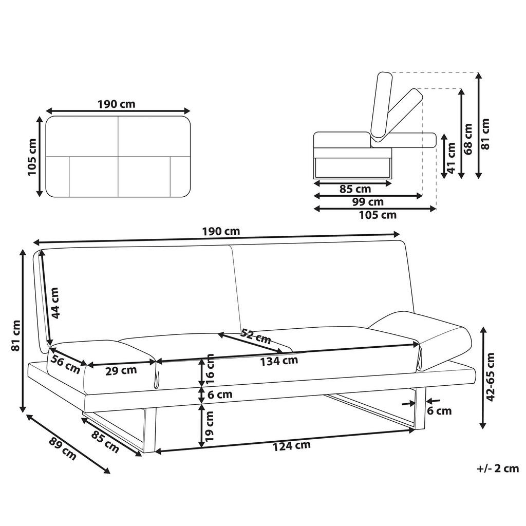 Thumbnail - Beliani 2-Sitzer-Schlafsofa, Hellgrau, Textil, 190x81x89 cm, Wohnzimmer, Sofas & Couches, Schlafsofas