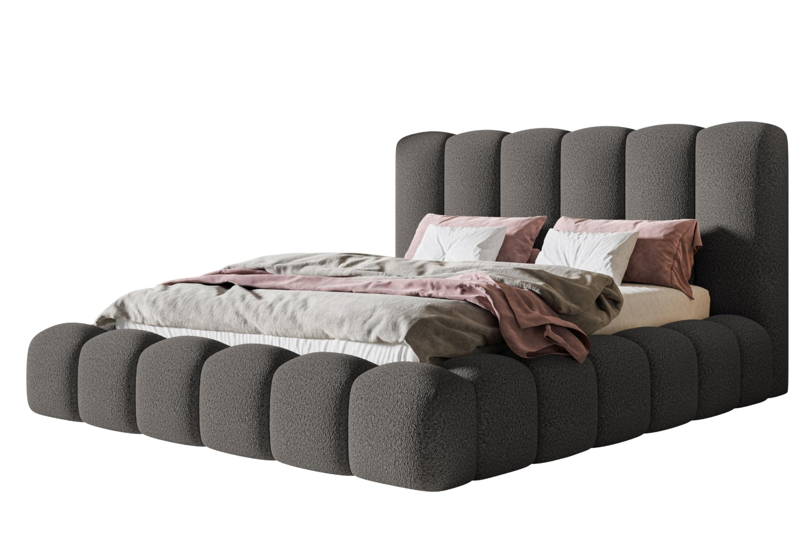 BETT 120x200 - Polsterbett mit Bettkasten und Holzrahmen - Modern Bett - Eleganter Catch Me-Stoff - Kollektion Nora Maxi - Grau - Grau, Holz/Textil (120/200cm) - Alpi-Möbel