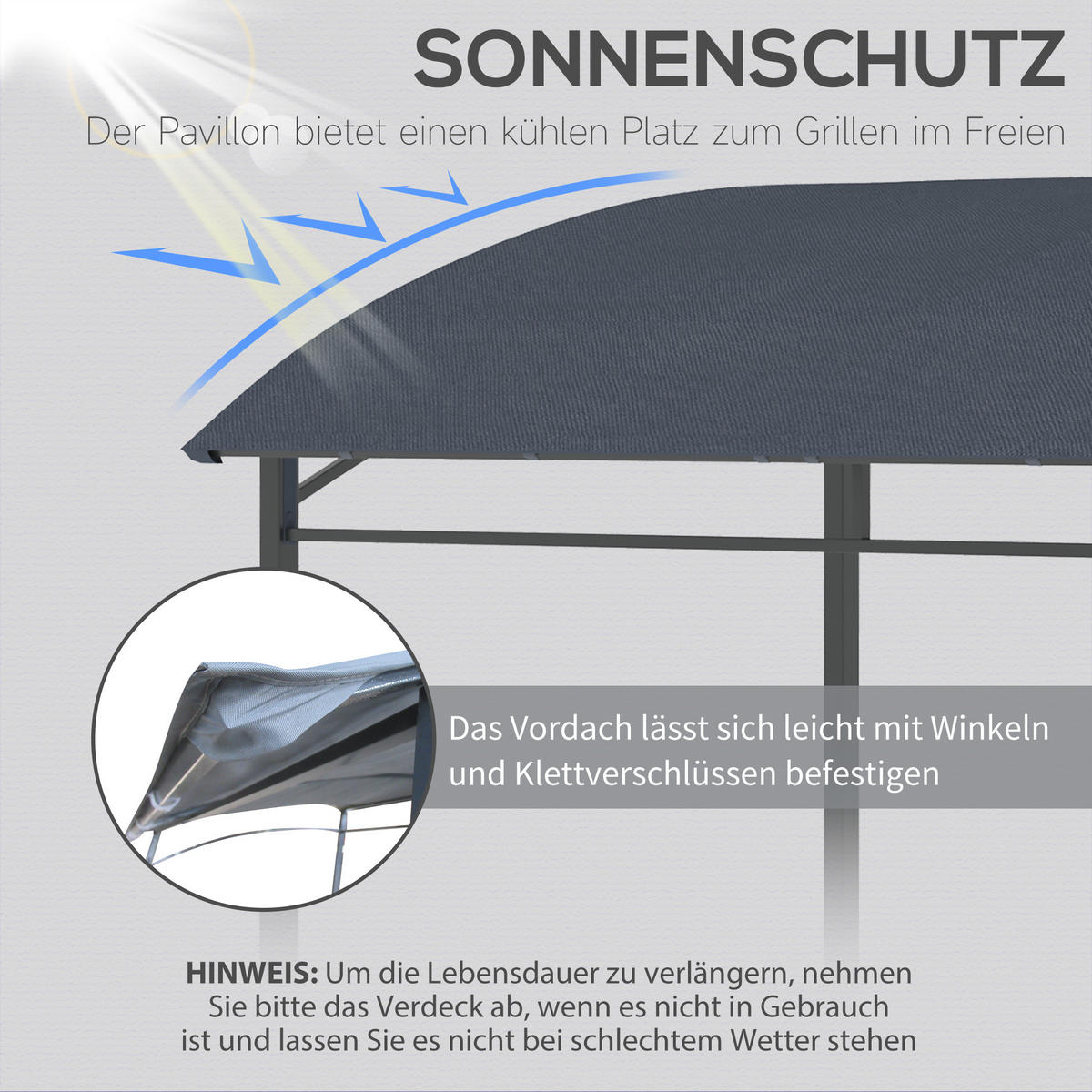 GRILLPAVILLON Polyester Grau+Schwarz - Schwarz/Grau, Kunststoff/Metall (150/220/215cm) - Outsunny