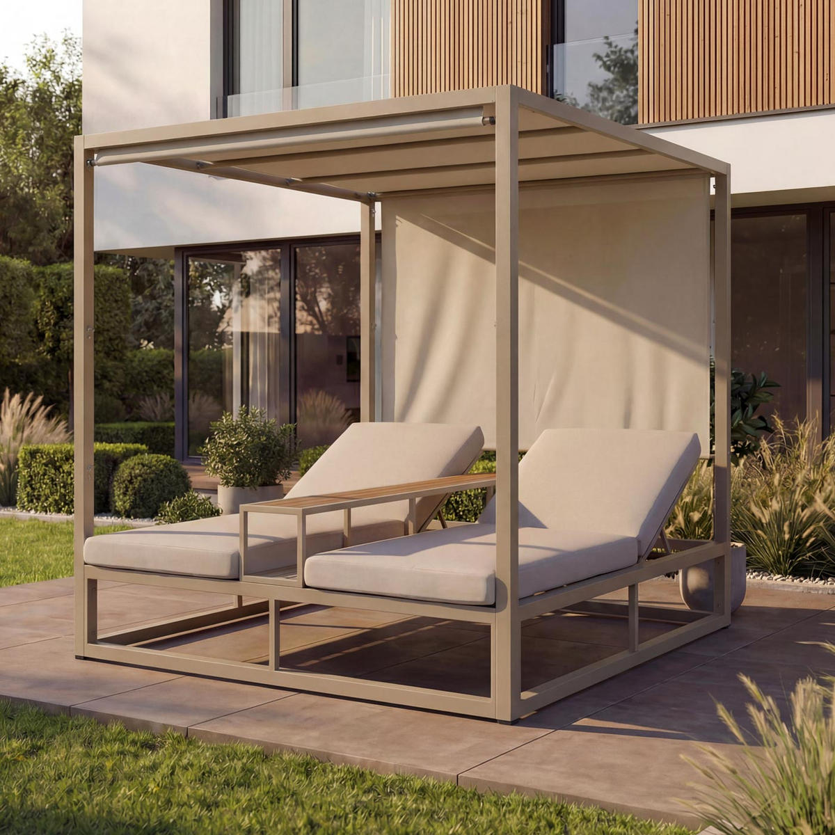 LOUNGE-GARTENLIEGE Beige - Beige, Textil (165/196/196cm) - MCW