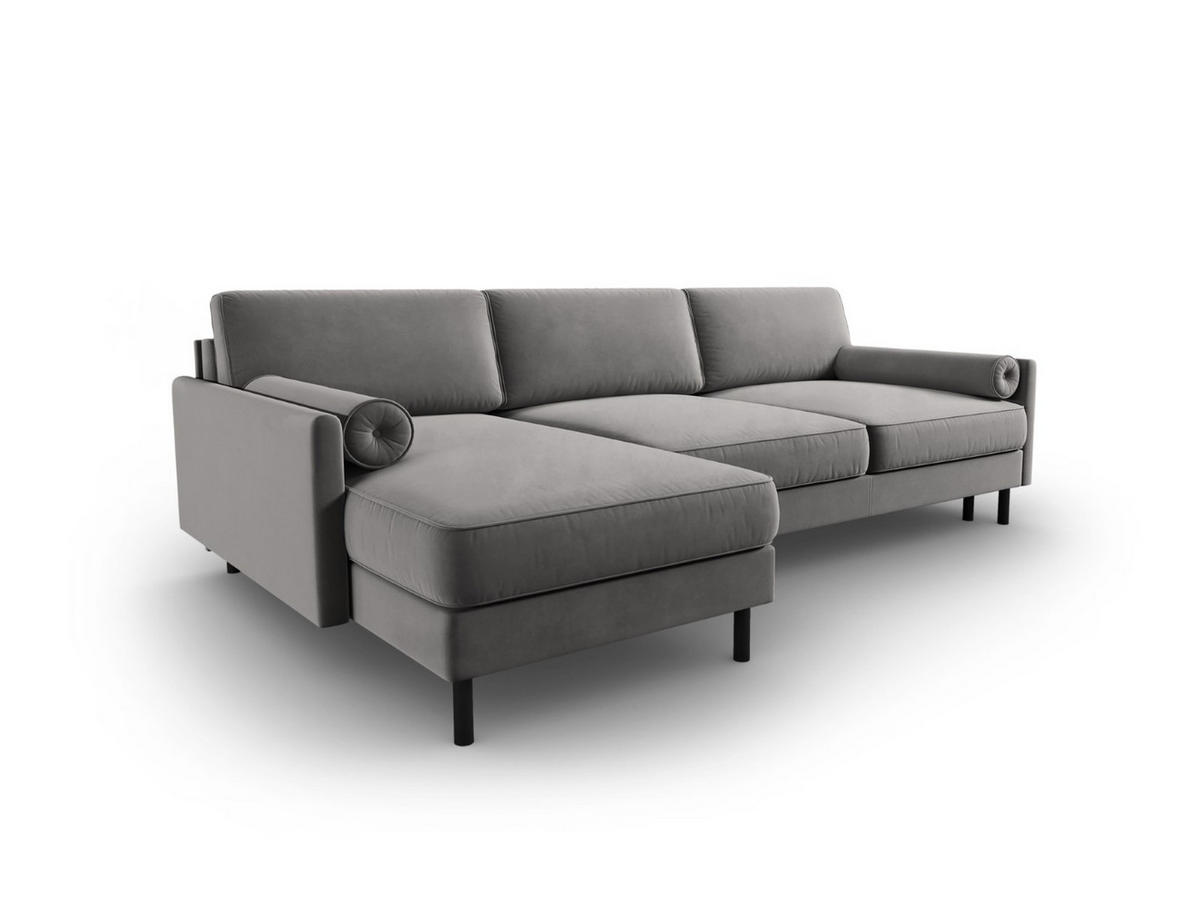 AUSKLAPPBARES-ECKSOFA links mit Container Scott aus Samt hellgrau 5 Sitzplätze - Hellgrau, Textil (142/212cm) - Micadoni